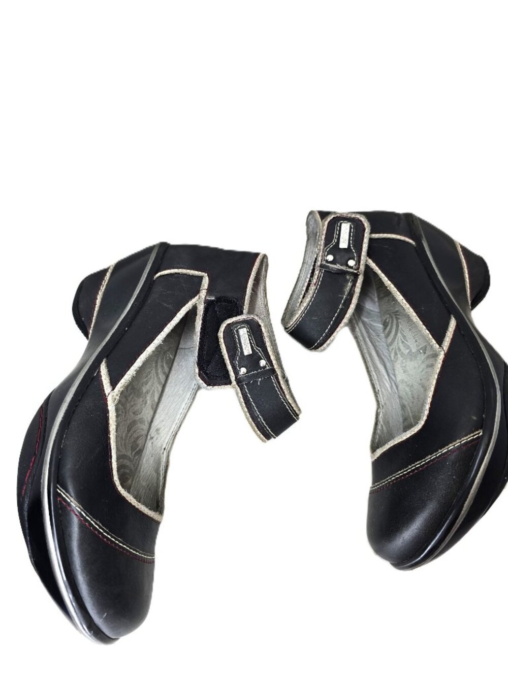 Jambu Black Leather Mary Jane GIrly Ankle Strap Comfy Wedge Shoes Women Size 8